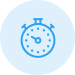 Blue stopwatch icon centered on a light blue circular background.